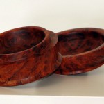 Amboyna Burl Lidded Box, 3 inch diameter, 1.5 inch height